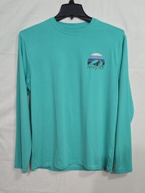 Hang Ten Mens Med Aqua Long Sleeve Moisture Wicking Graphic Tee Polyester